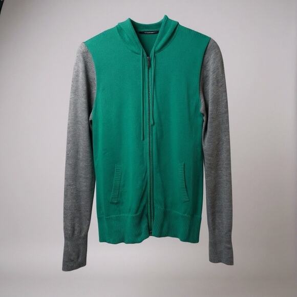 Womens Sz M JC PENNEY Cashmere Blend Color Block Full Zip Hoodie Green Blue Gray - Picture 1 of 6